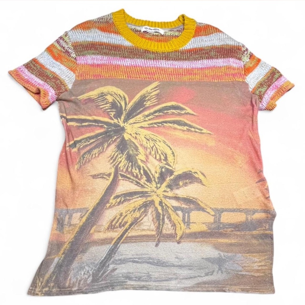 Free People Palm Tree Striped Sweater/Tunic, S